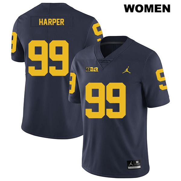 Women's NCAA Michigan Wolverines Trey Harper #99 Navy Jordan Brand Authentic Stitched Legend Football College Jersey UZ25X57BZ
